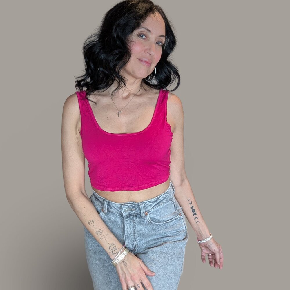 Hot Pink Cropped Tank Top - Medium